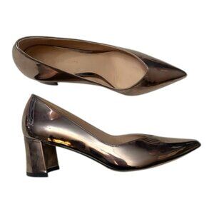 Stuart Weitzman Metallic Silver Flared Heel Pump Size 6M